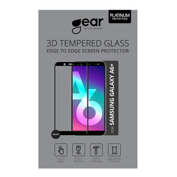 GEAR H&auml;rdat Glas 3D Samsung A6+ Edge to Edge Svart