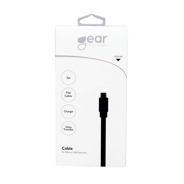 GEAR USB-A - Micro-USB B - kabel, 3m, Svart