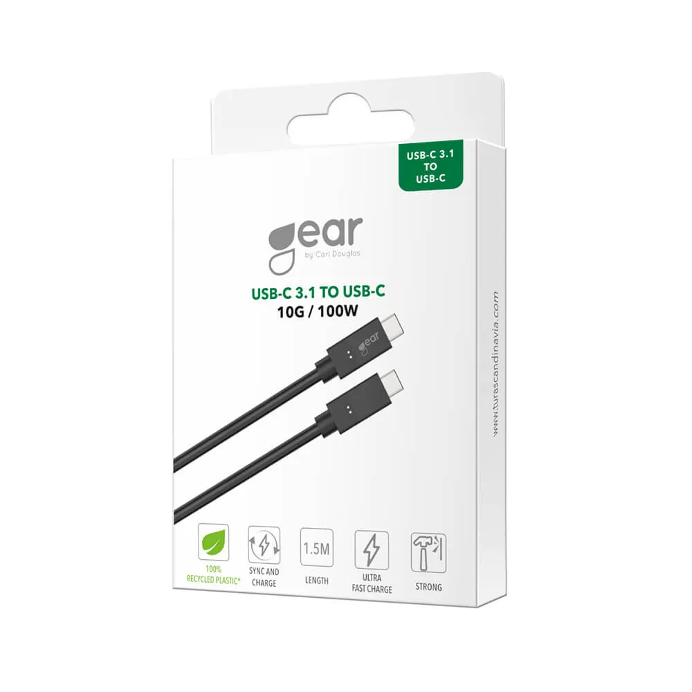 GEAR USB-C 3.1 kabel, 100 W, 1,5 m, svart