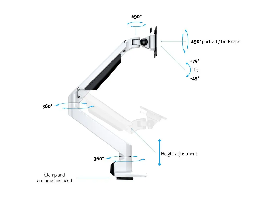 Multibrackets M VESA Gas Lift Arm Single HD, -monitor arm, white, 15"-32", 21kg
