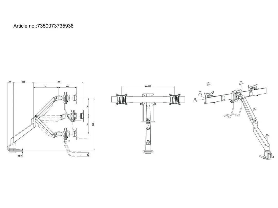 M VESA Gas Lift Arm Single Silver w. Duo Crossbar