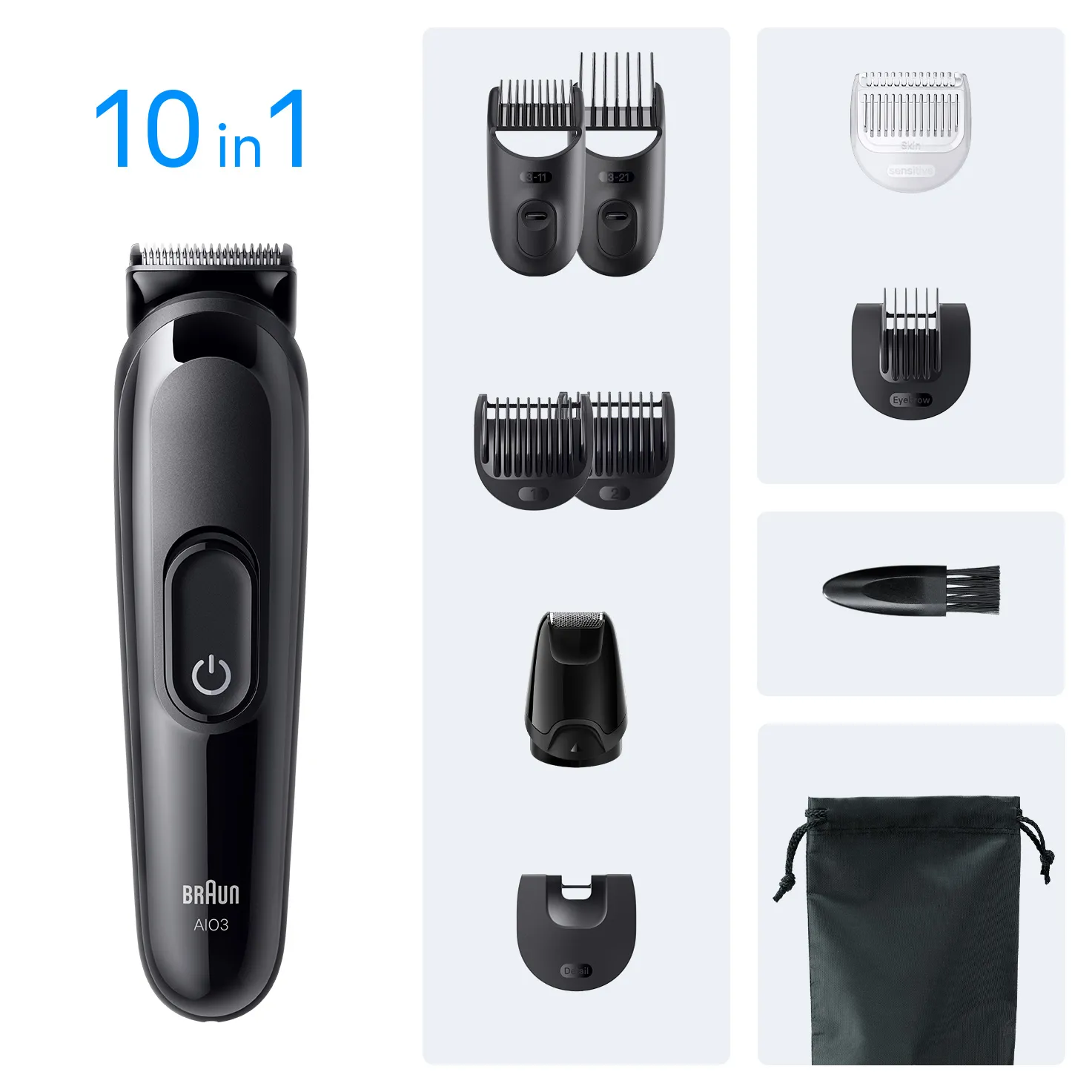 Braun All-in-One Series 3 AIO3560, sladdl&ouml;s, laddningsbar, tv&auml;ttbar parranajosetti, svart