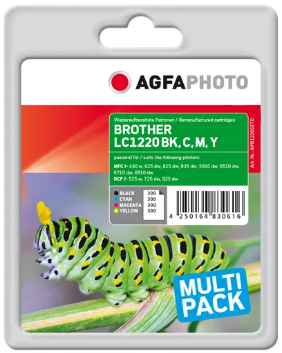 AgfaPhoto LC-1220 -mustekasettipakkaus, musta/syaani/magenta/keltainen, 4 kpl
