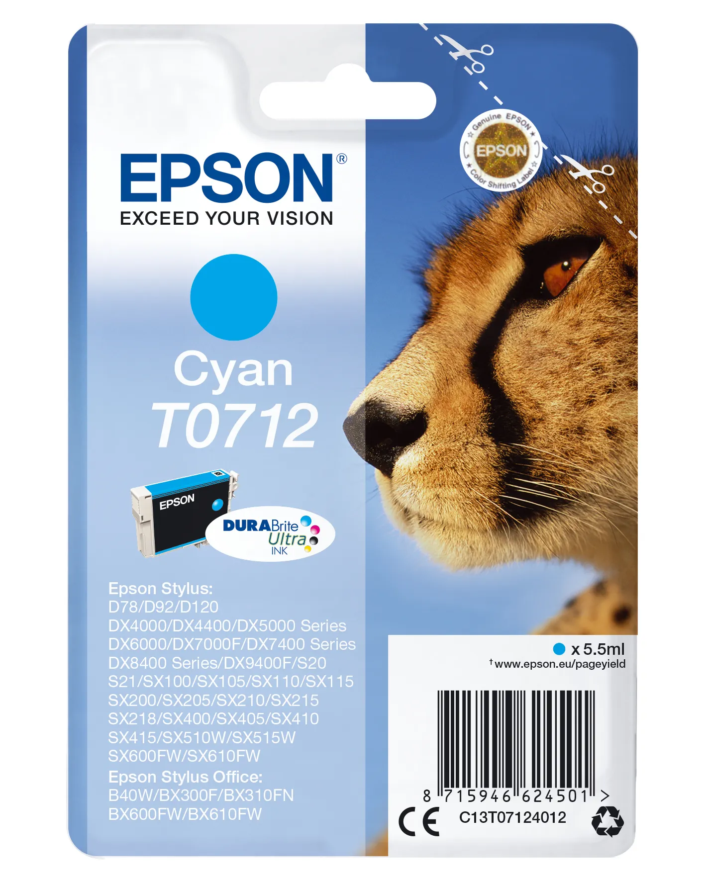 EPSON T0712 ink cartridge, 5.5 ml, Cyan