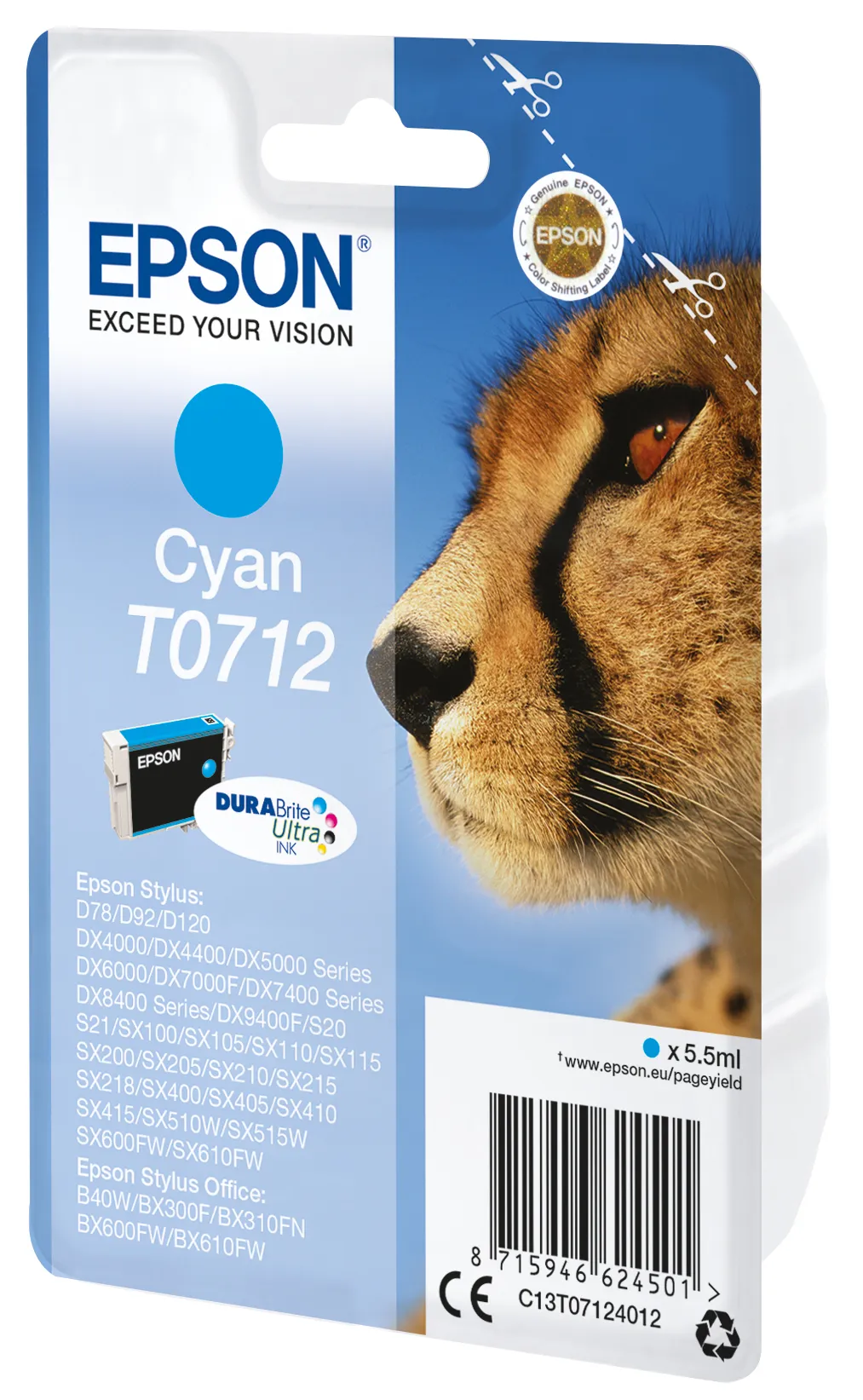 EPSON T0712 ink cartridge, 5.5 ml, Cyan