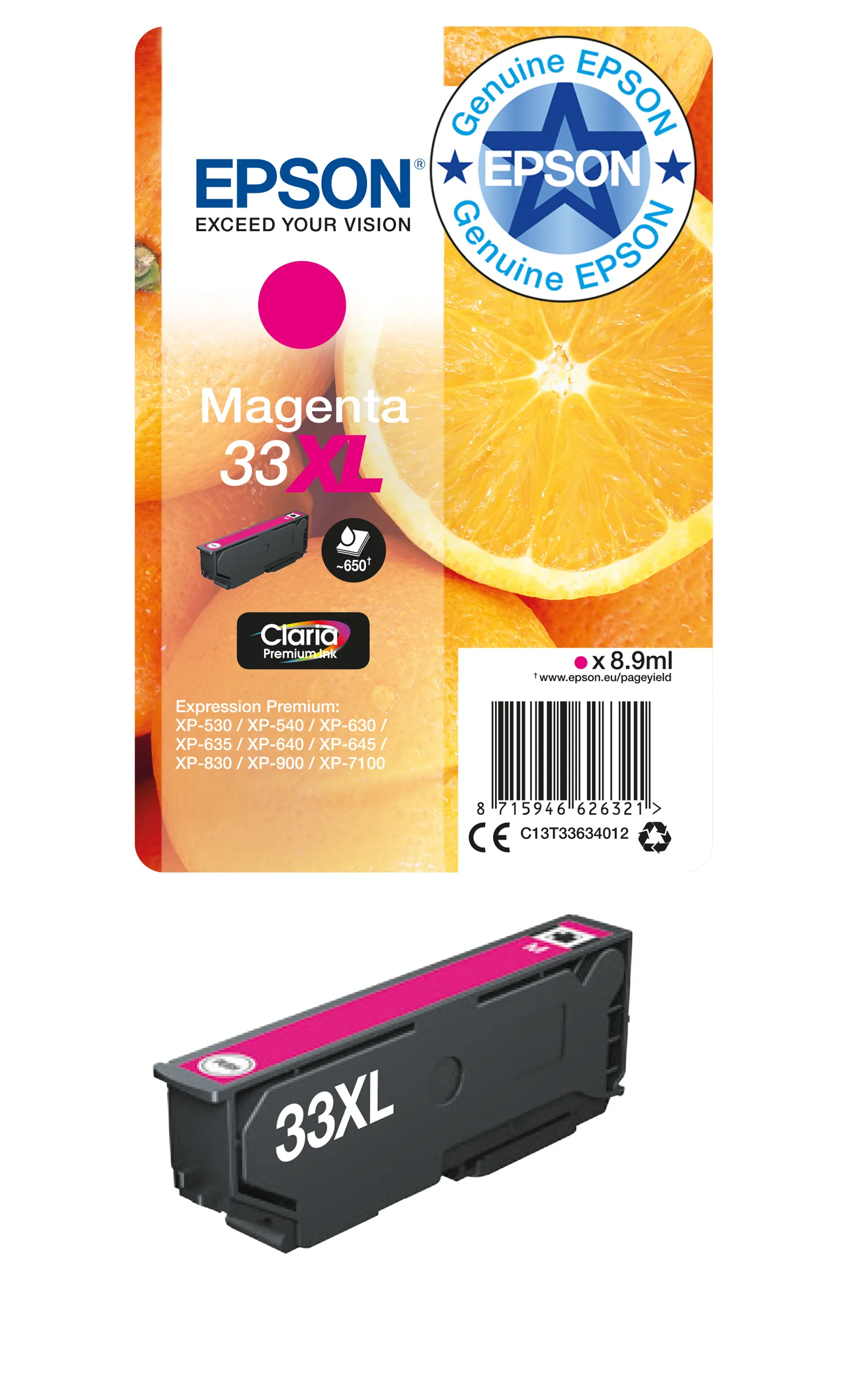 Epson 33XL-mustekasetti, 8.9 ml, magenta