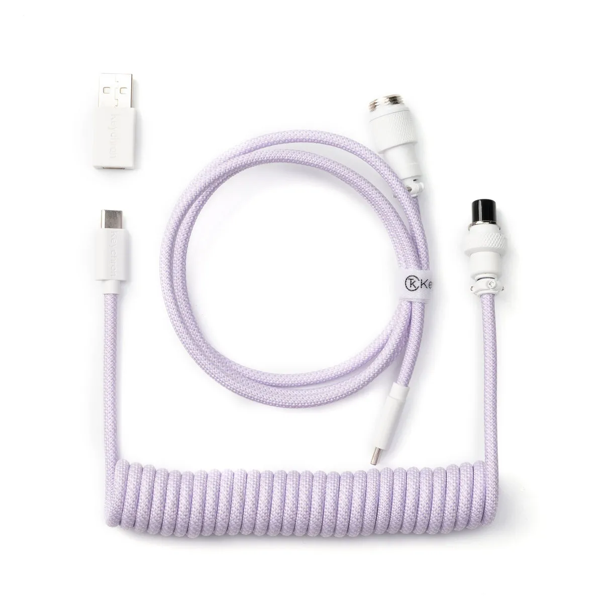 Keychron CAB-34 Coiled Aviator USB-C &ndash; USB-A -kaapeli, 1,76 m, vaaleanvioletti