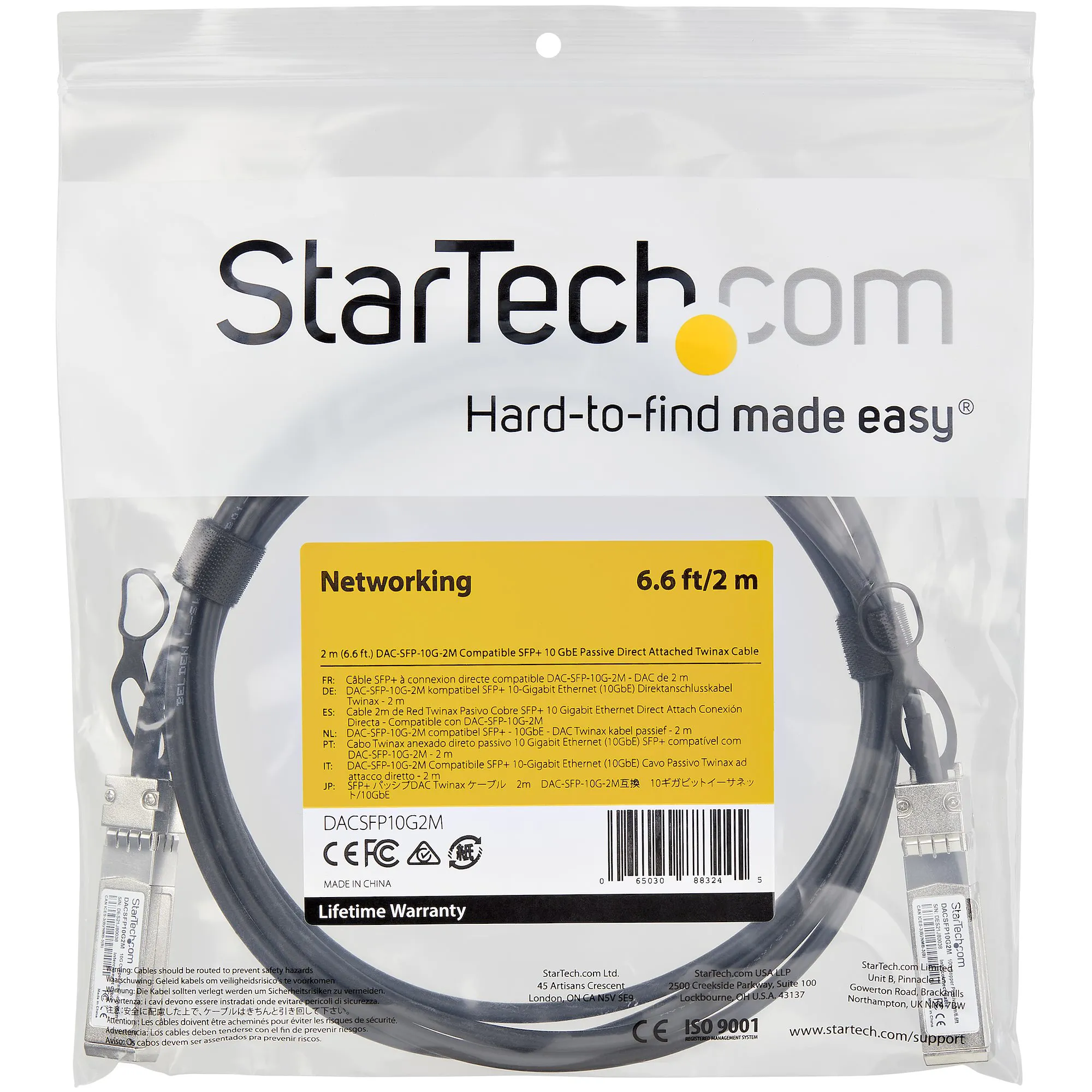 StarTech DACSFP10G2M - Direct Attach Cable, Black