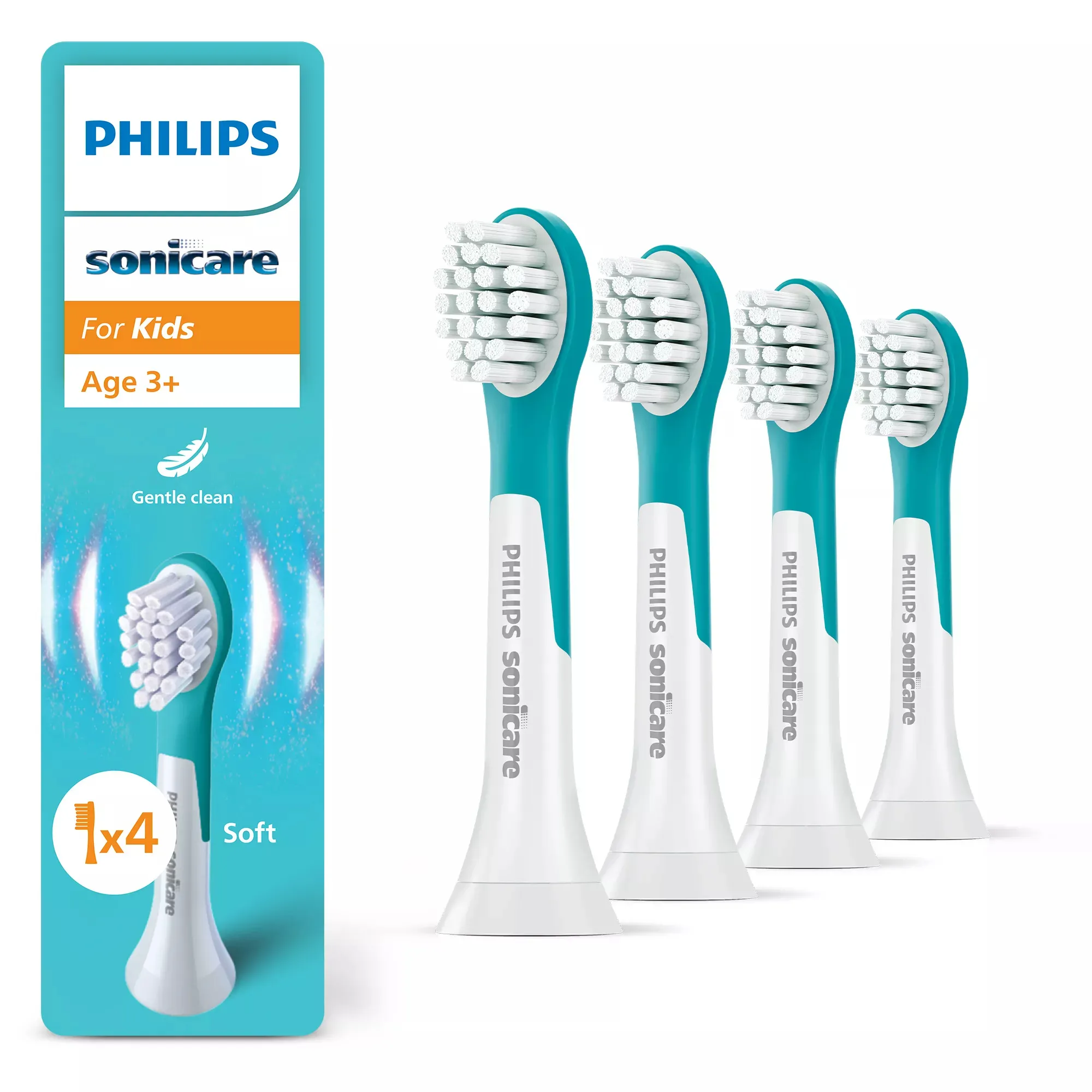 Philips Sonicare For Kids HX6034/90 Replacement Brush Heads, 4-pack, Compact, Blue/White