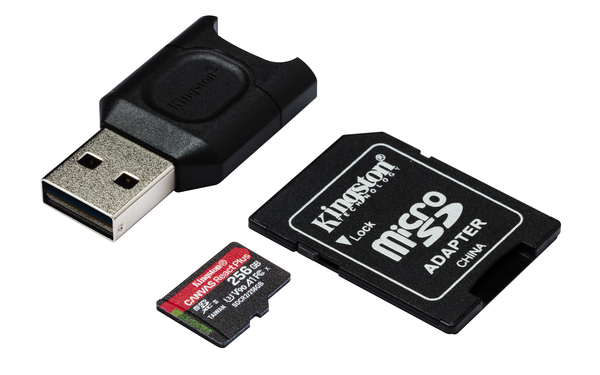 Kingston Canvas React Plus 256GB MicroSDXC - memory card + USB Adapter