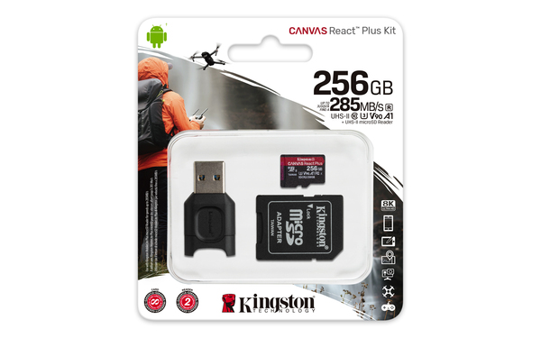 Kingston Canvas React Plus 256GB MicroSDXC - memory card + USB Adapter