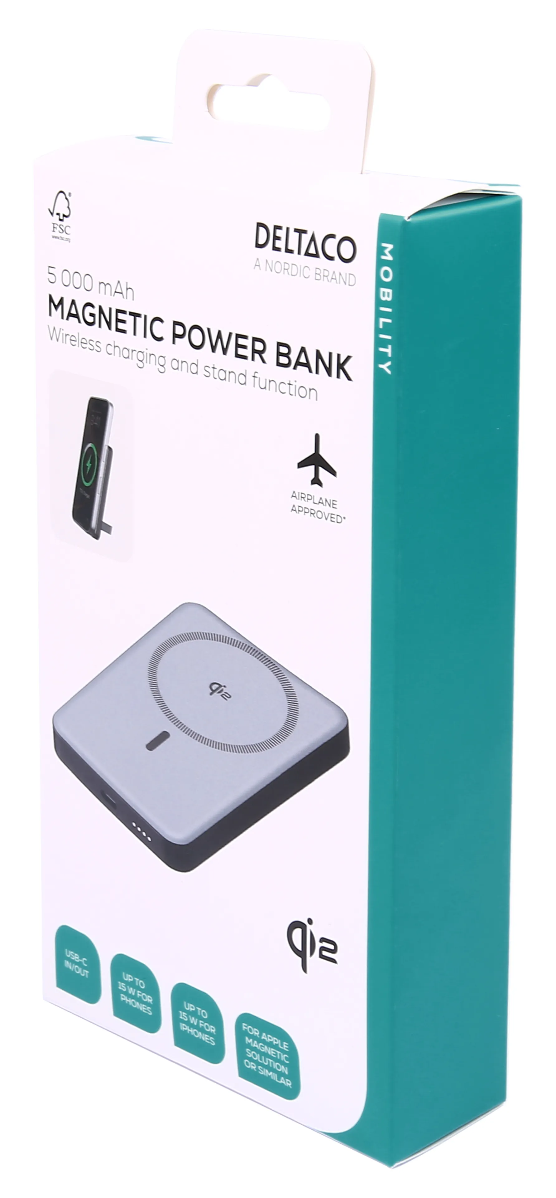 DELTACO PB-Q1008 5000mAh, 15W, PD 20W -varavirtal&auml;hde, musta