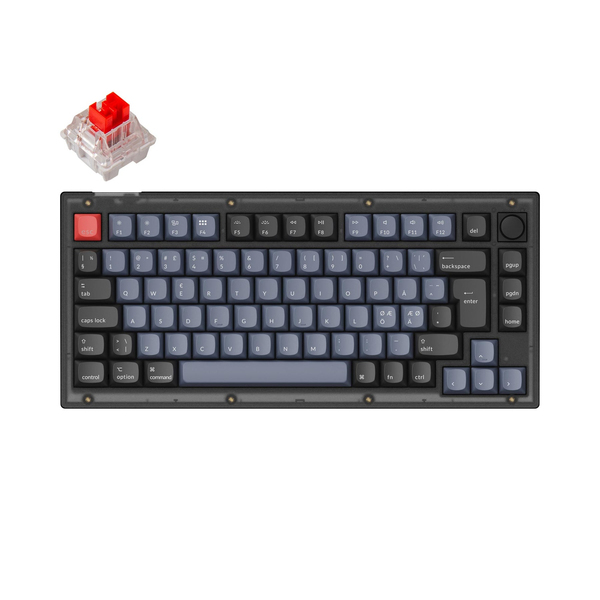 Keychron V1, QMK/VIA, RGB, Hot Swap 75%, Fully Assembled Knob, Frosted Black, K Pro Red - wireless gaming keyboard