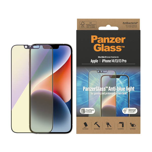 PanzerGlass Ultra-Wide Fit, Anti-Bluelight, iPhone 14/13, 13 Pro - Screen Glass