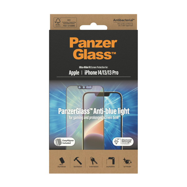 PanzerGlass Ultra-Wide Fit, Anti-Bluelight, iPhone 14/13, 13 Pro - Screen Glass