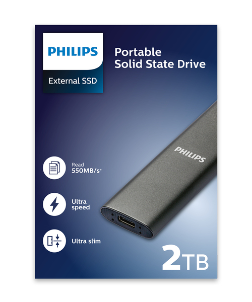 Philips Portable SSD 2 Tt Ultra Speed -ulkoinen SSD, harmaa