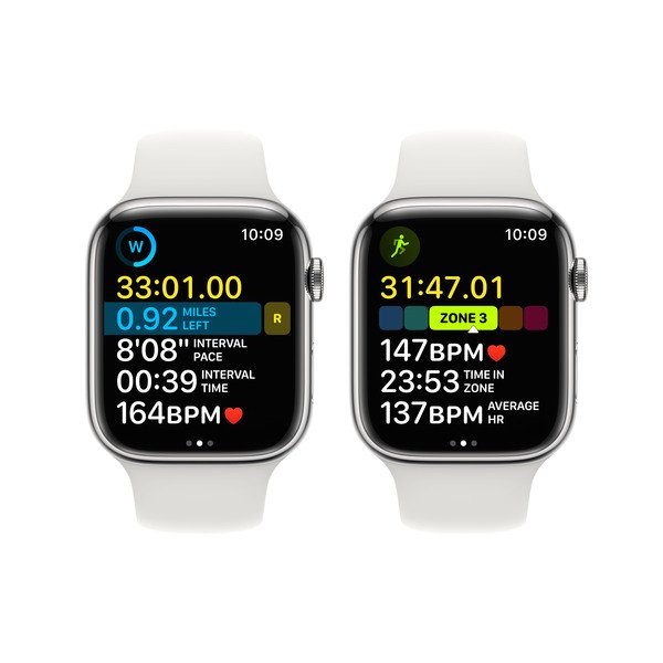 Apple Watch Series 8 GPS + Cellular, 45mm Silver Stainless Steel Case with White Sport Band