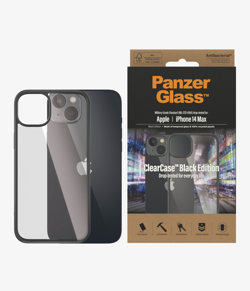 PanzerGlass ClearCase, iPhone 14 Plus -suojakuori, Musta, L&auml;pin&auml;kyv&auml;