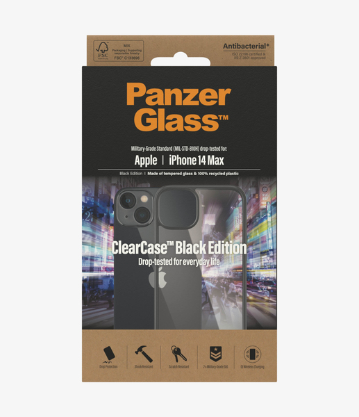 PanzerGlass ClearCase, iPhone 14 Plus -suojakuori, Musta, L&auml;pin&auml;kyv&auml;