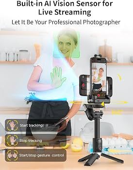 AOCHUAN M1 Pro - 4-in-1 gimbal, selfie stick, tripod, and AI tracking mount, White
