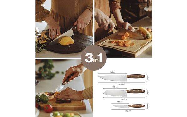 Fiskars Folken 3-Piece Knife Set, German Stainless Steel and FSC-Certified Maple Wood
