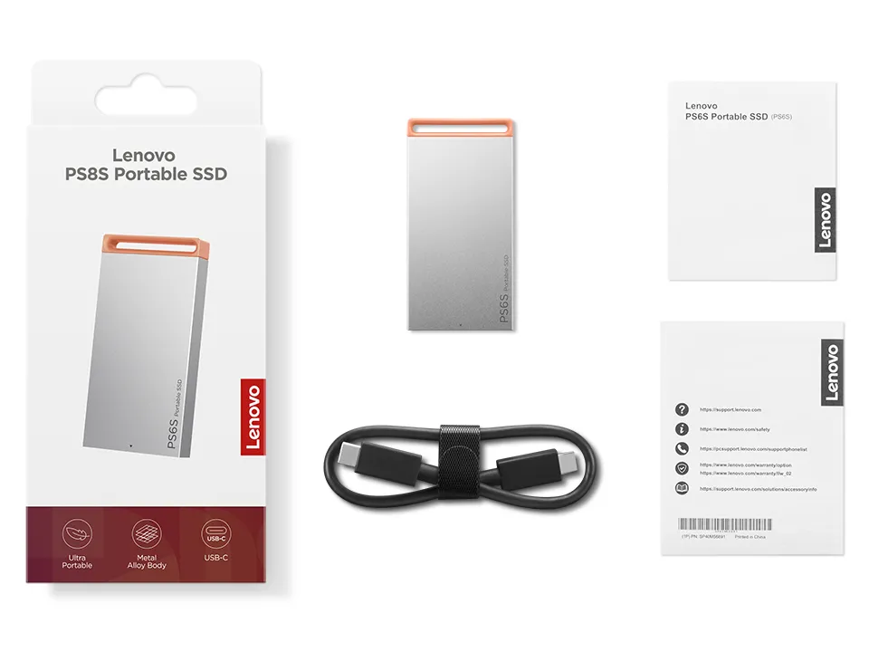 Lenovo PS6S 2TB External SSD with USB 3.2 Gen 2 (USB-C), Portable, Gray