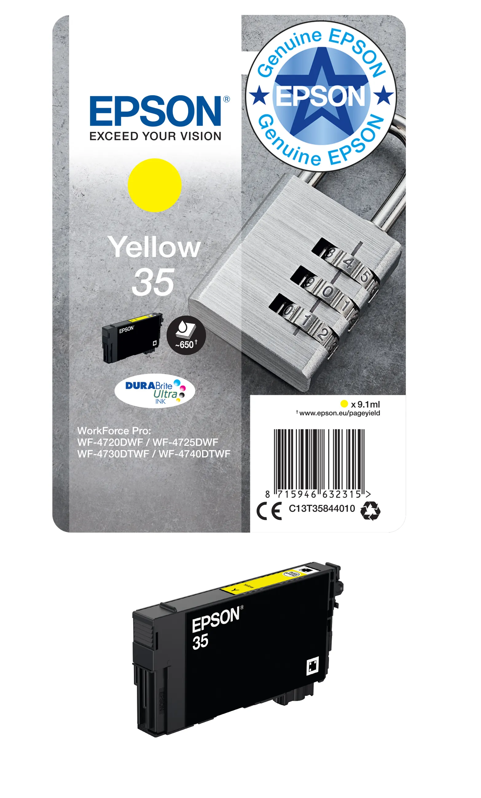 Epson DURABrite Ultra 35 -mustekasetti, 9.1 ml, keltainen