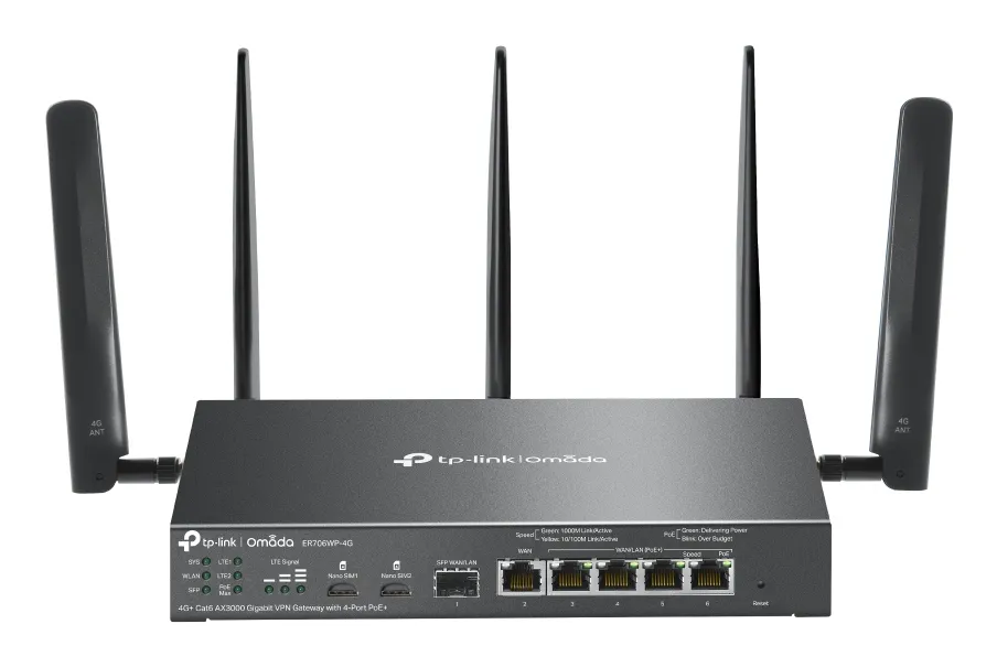 TP-LINK Omada 4G+ Cat6 AX3000 Gigabit VPN Gateway with 4-Port PoE+