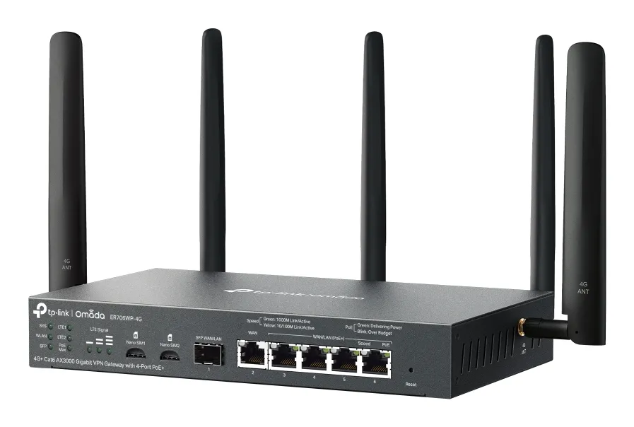 TP-LINK Omada 4G+ Cat6 AX3000 Gigabit VPN Gateway with 4-Port PoE+