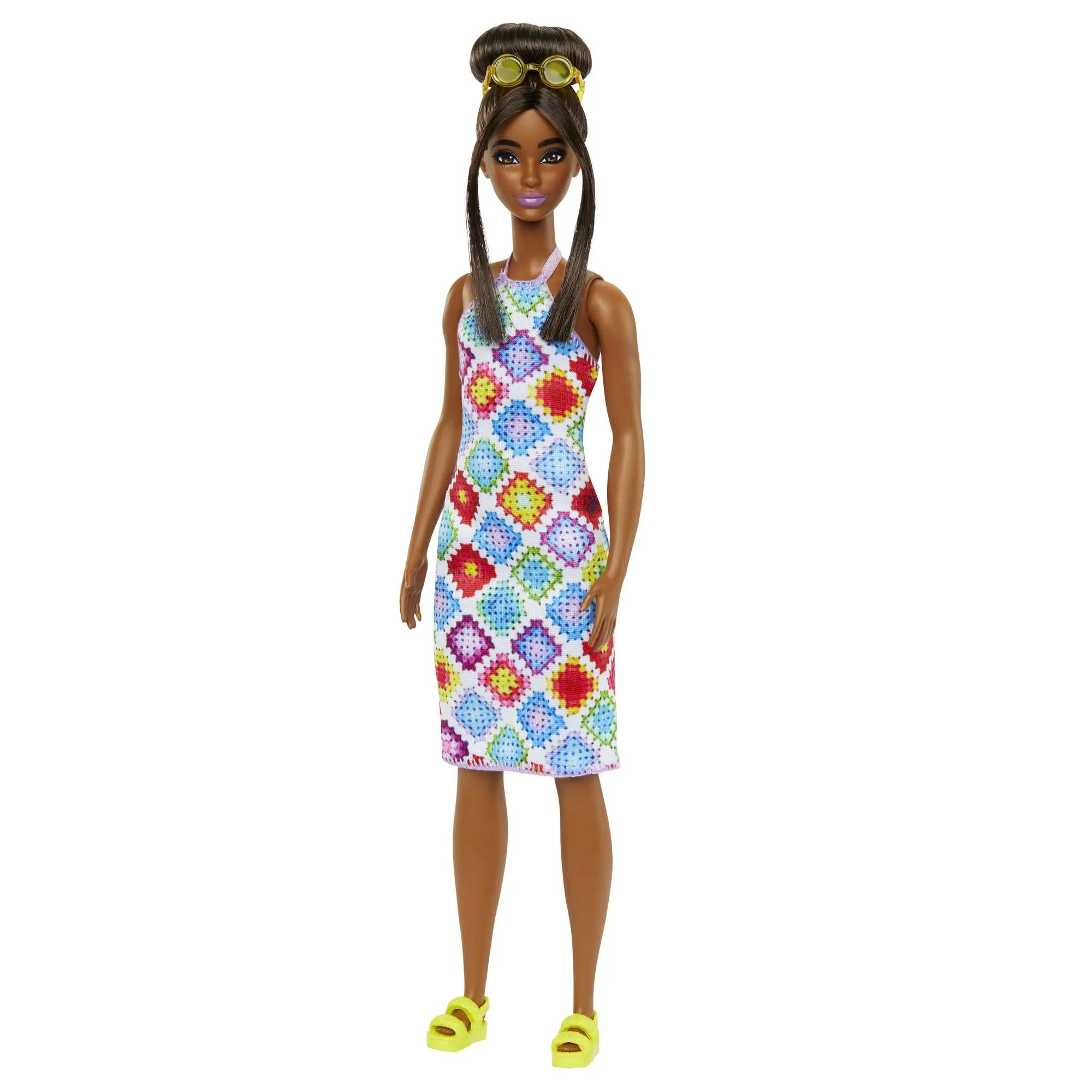 Mattel Barbie Fashionistas doll wearing a bun and crocheted dress