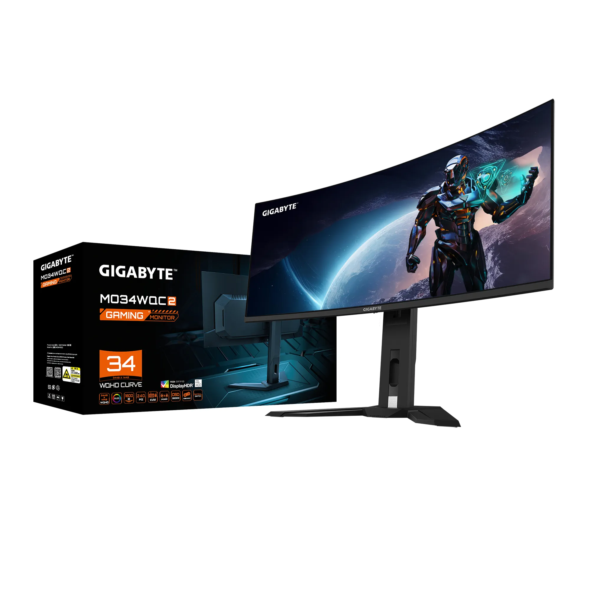 GIGABYTE MO34WQC2 34" UWQHD, OLED, HDR, 240Hz -kaareva pelin&auml;ytt&ouml;, USB-C hub