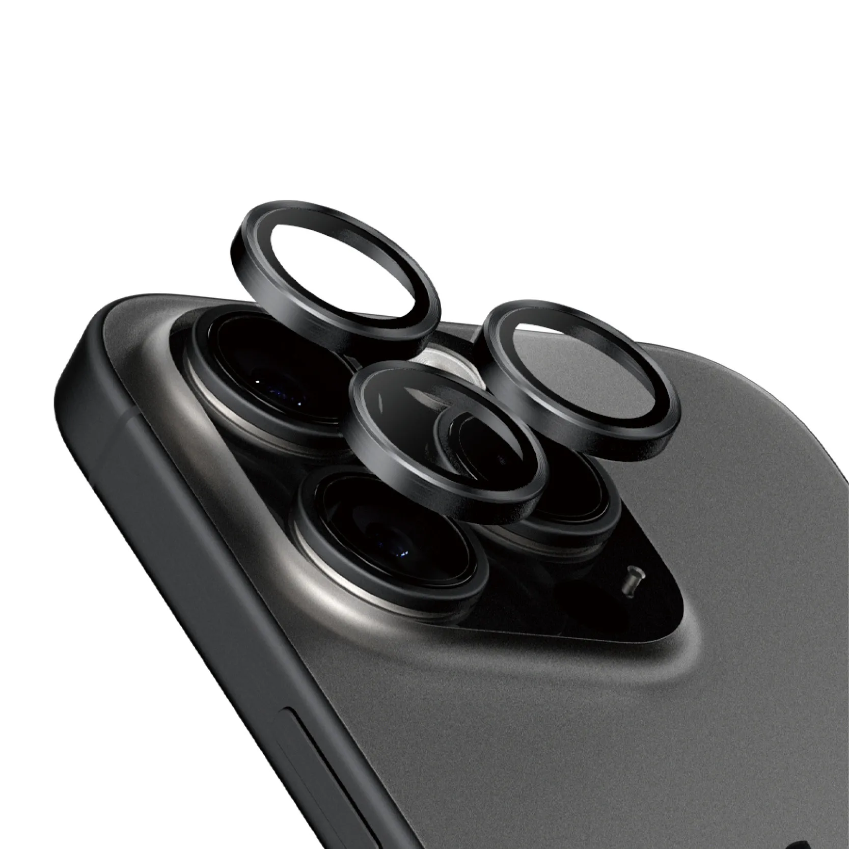 PanzerGlass Hoops, iPhone 15 Pro / 15 Pro Max -kameran linssinsuoja, Black Titanium
