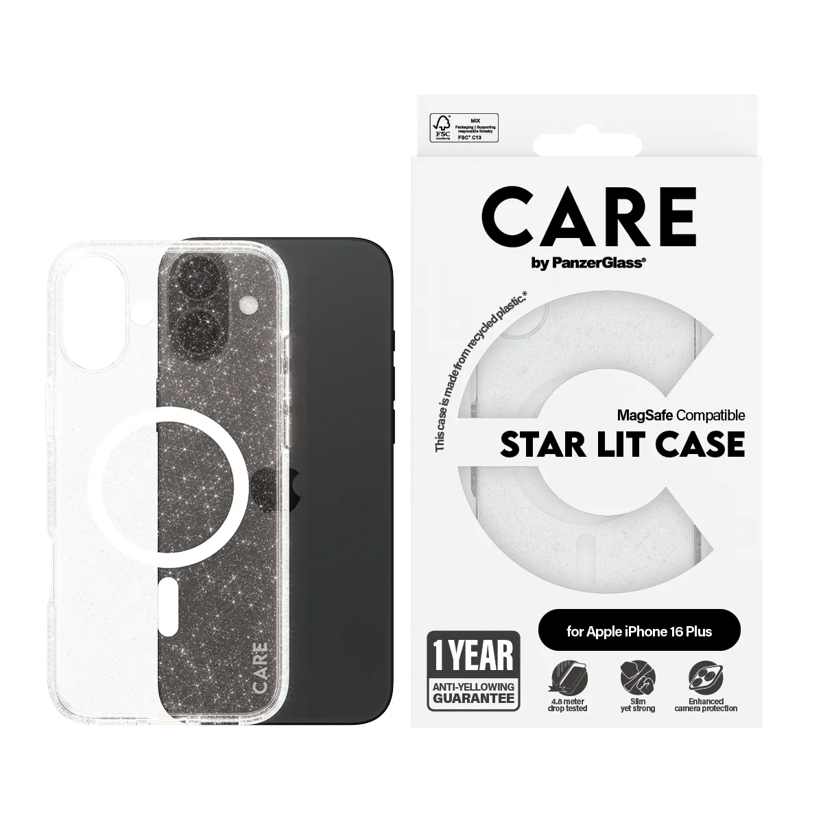 Care by PanzerGlass iPhone 16 Plus MagSafe Star Lit Case, White
