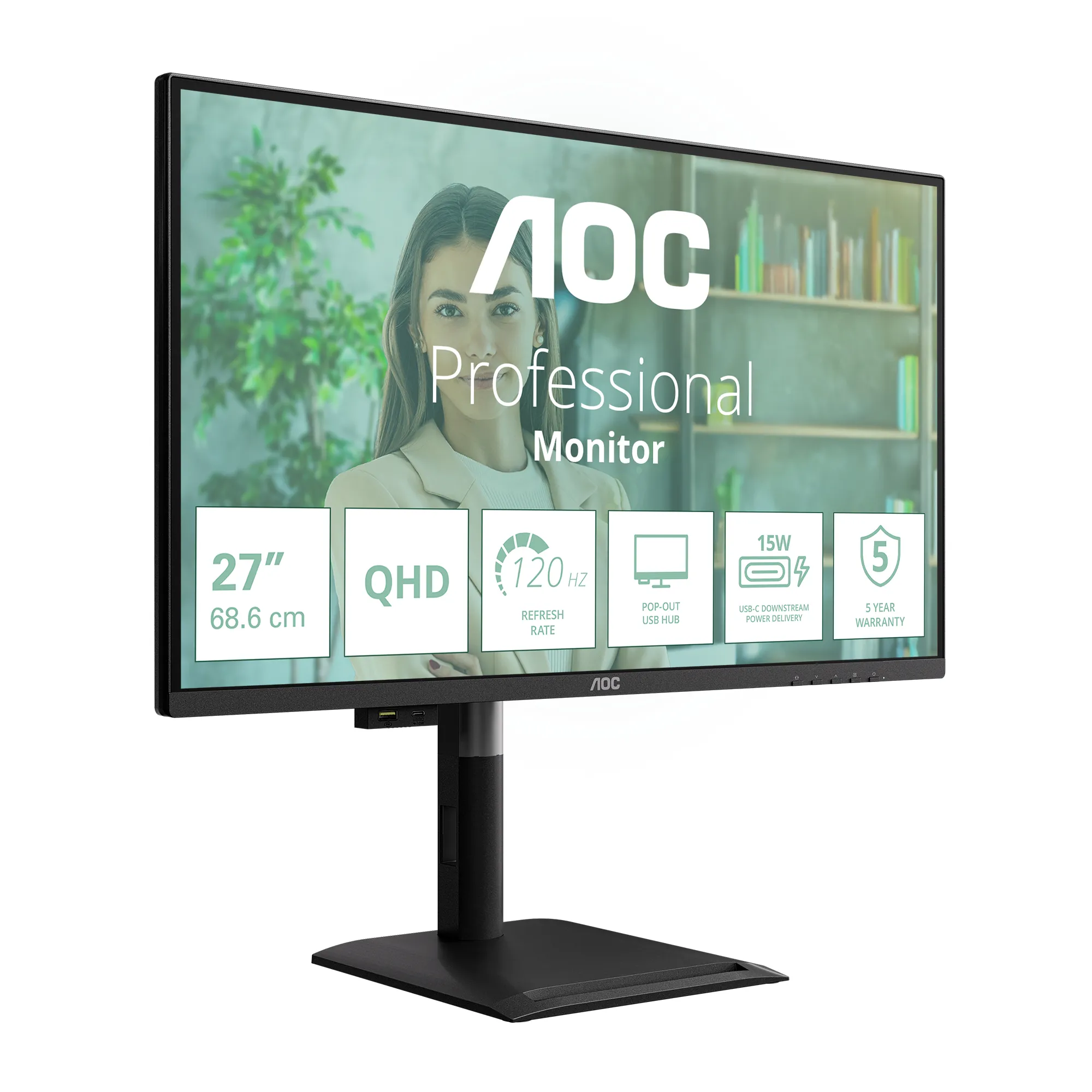 AOC Q27P4U 27" QHD, IPS Monitor with USB hub and 120 Hz