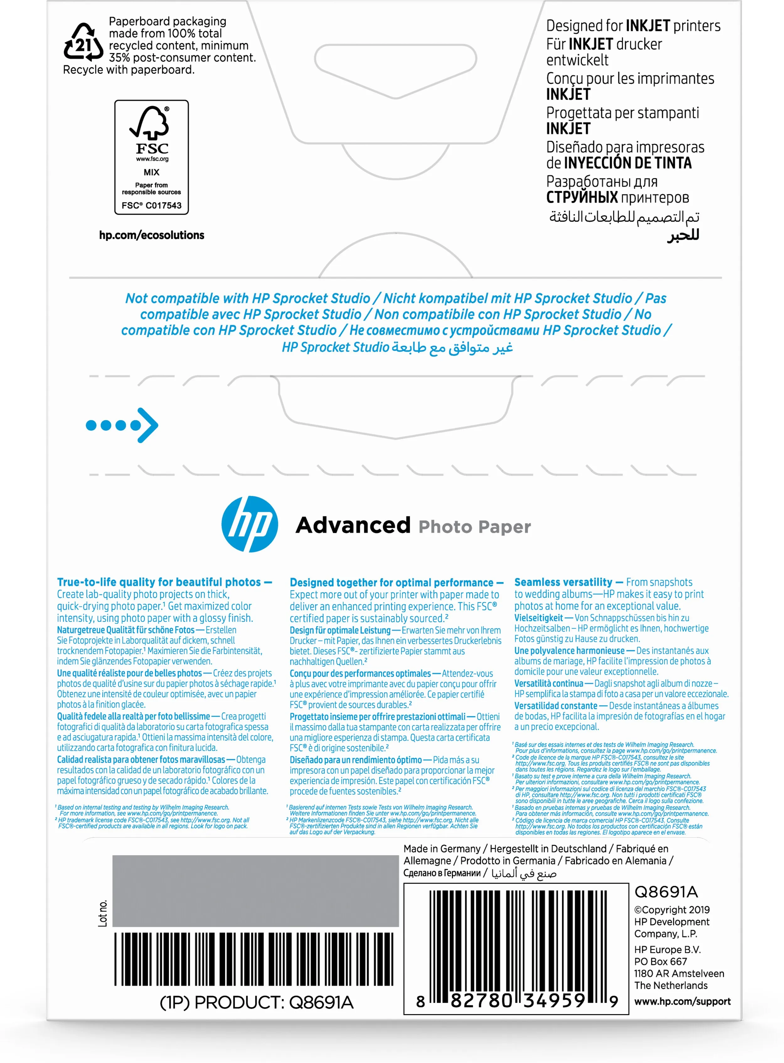 HP Advanced Photo Paper glossy 25sheet 10x15 cm borderless