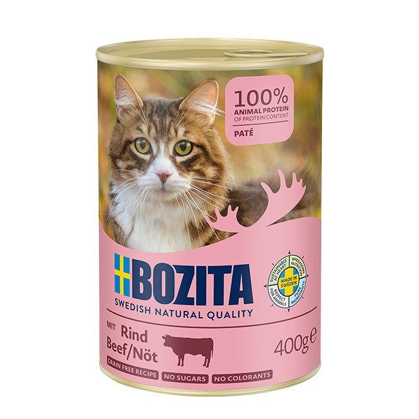 Bozita Beef Pate, V&aring;tfoder f&ouml;r katt, Adult, Senior, Spannm&aring;lsfritt, 400 g