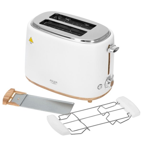 Adler AD 3225 2-Slice Toaster with Bun Warmer, 900 W, White