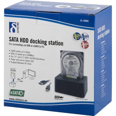 DELTACO USB/eSATA suoratelakointi 2,5&quot;/3,5&quot; SATA-HDD