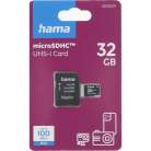 Hama 32GB MicroSDHC Class 10 UHS-I V10 card with SD adapter, Black