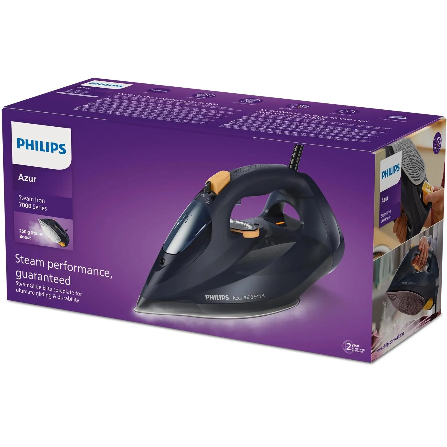 Philips Azur 7000 Series DST7060/20 Steam Iron, 3000W, 0.3L, Blue/Yellow