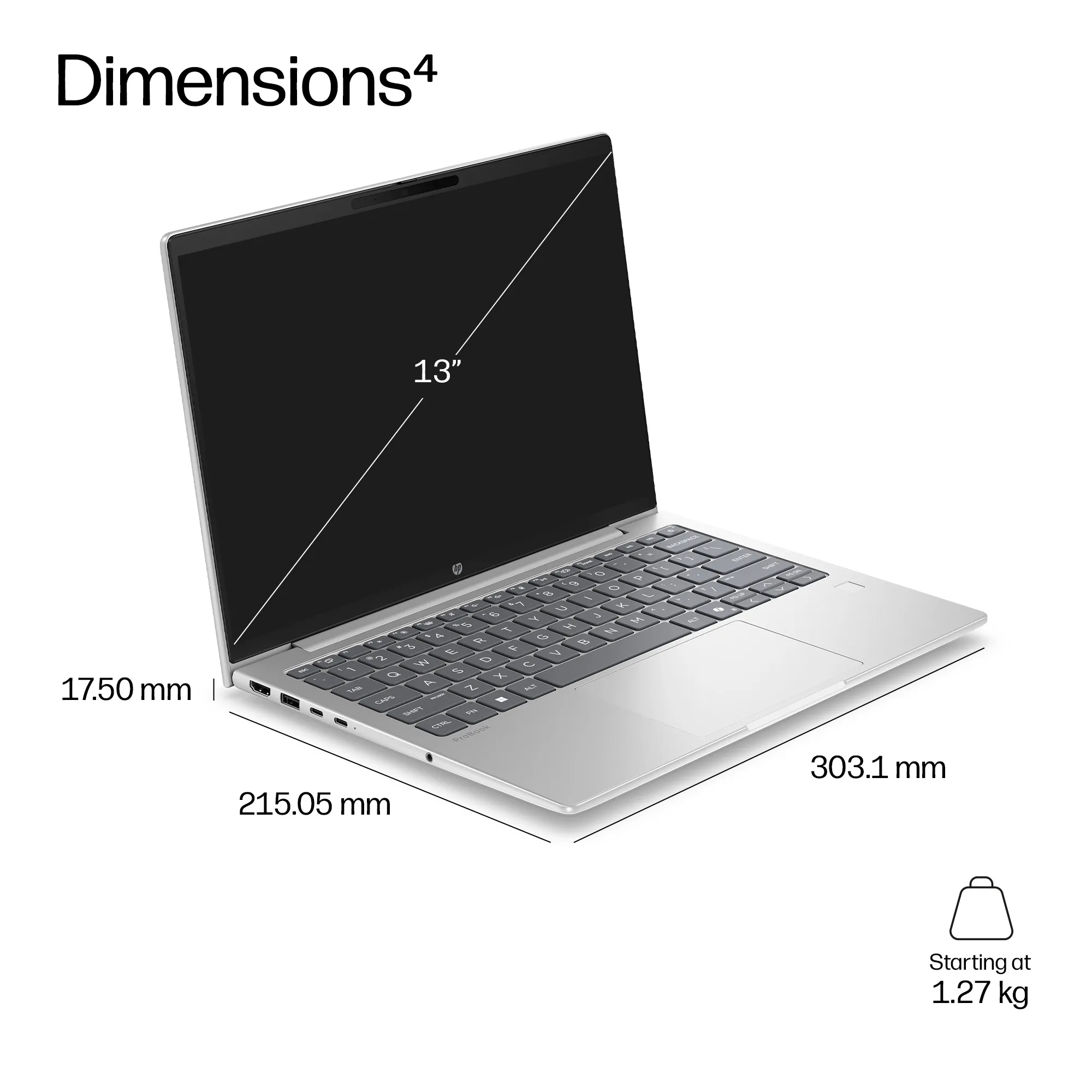 HP ProBook 4 G2i 13.3", 16 Gt, 512 Gt, Win 11 Pro -kannettava, hopea