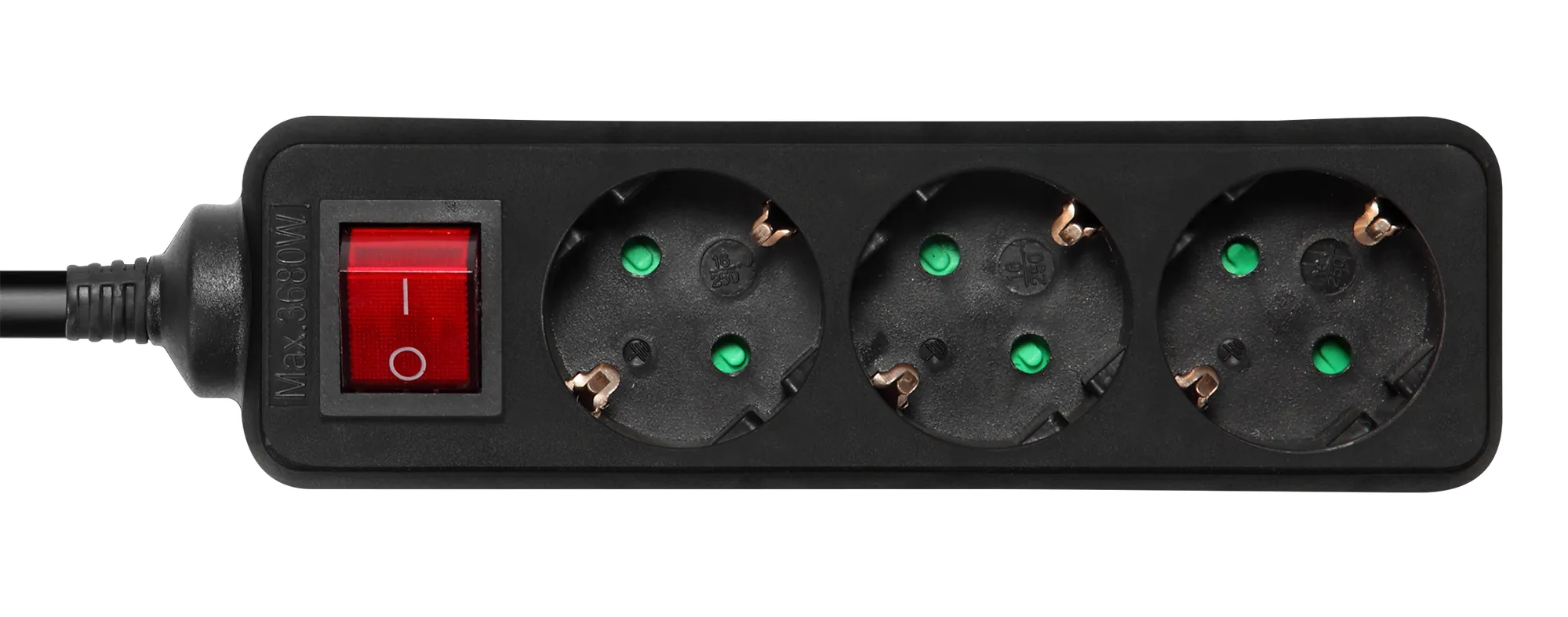 Deltaco outlet 3xCEE 7/3 1xCEE 7/7 switch Power Strip 1,5m, black