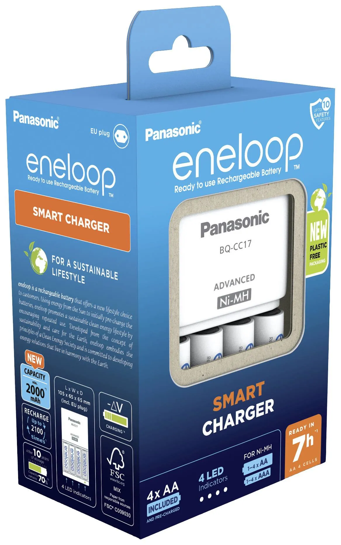 Panasonic Eneloop akkulaturi + 4 x AA-akku 1900 mAh
