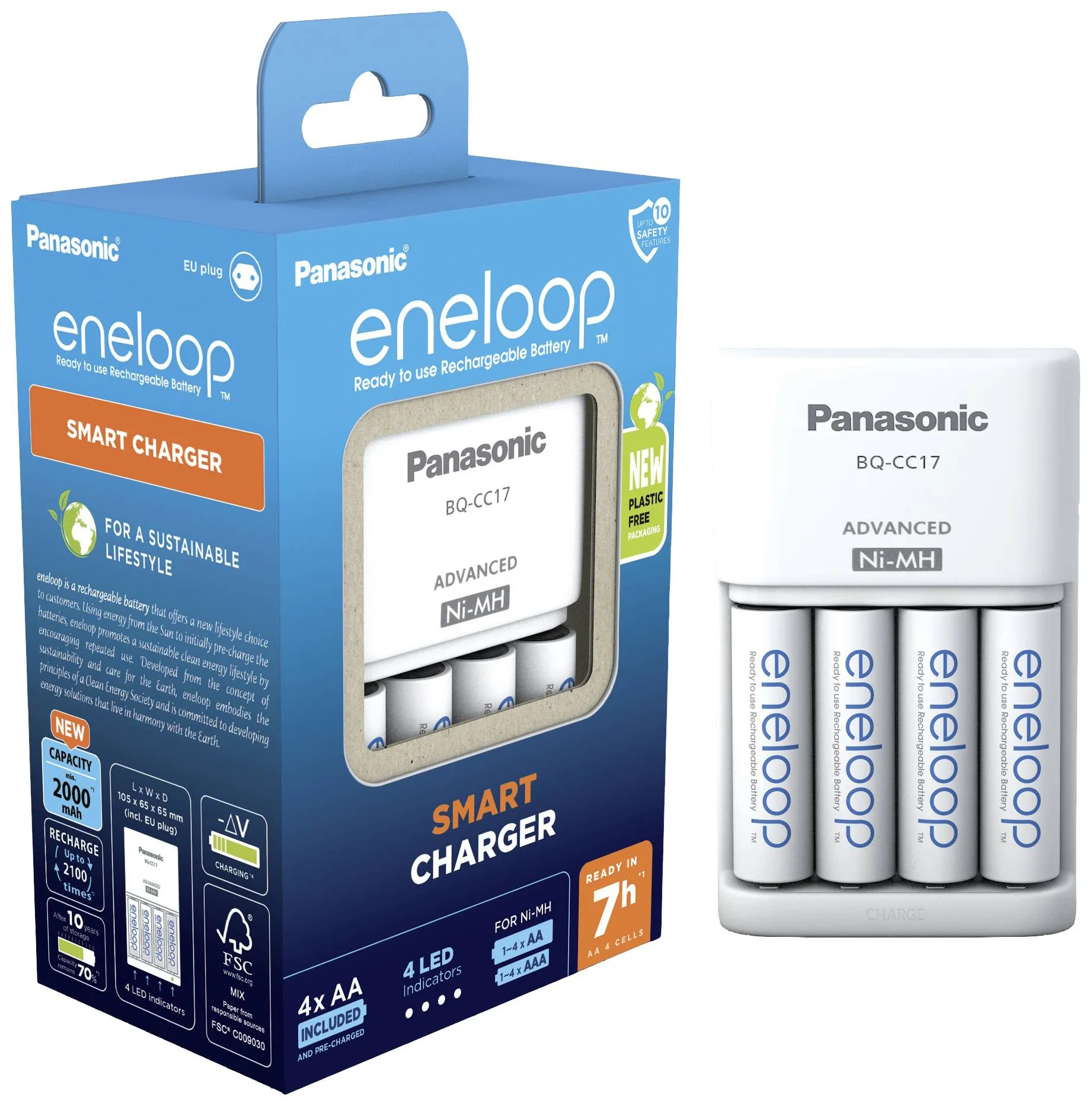 Panasonic Eneloop akkulaturi + 4 x AA-akku 1900 mAh