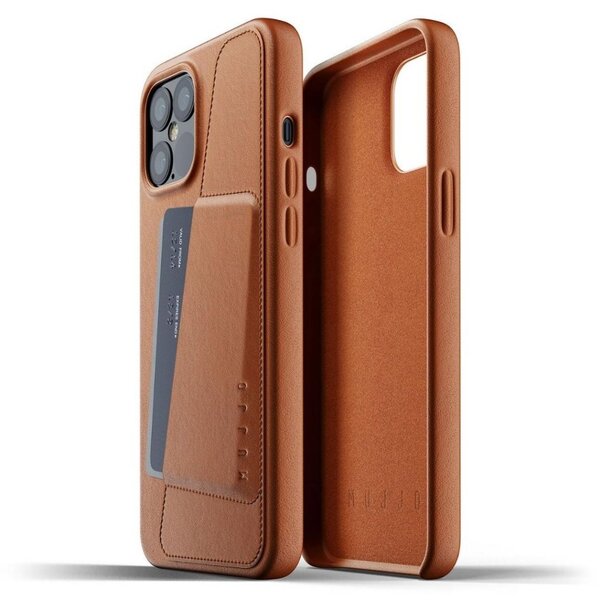 Mujjo Full Leather, iPhone 12 Pro Max - pl&aring;nboksfodral, Brun