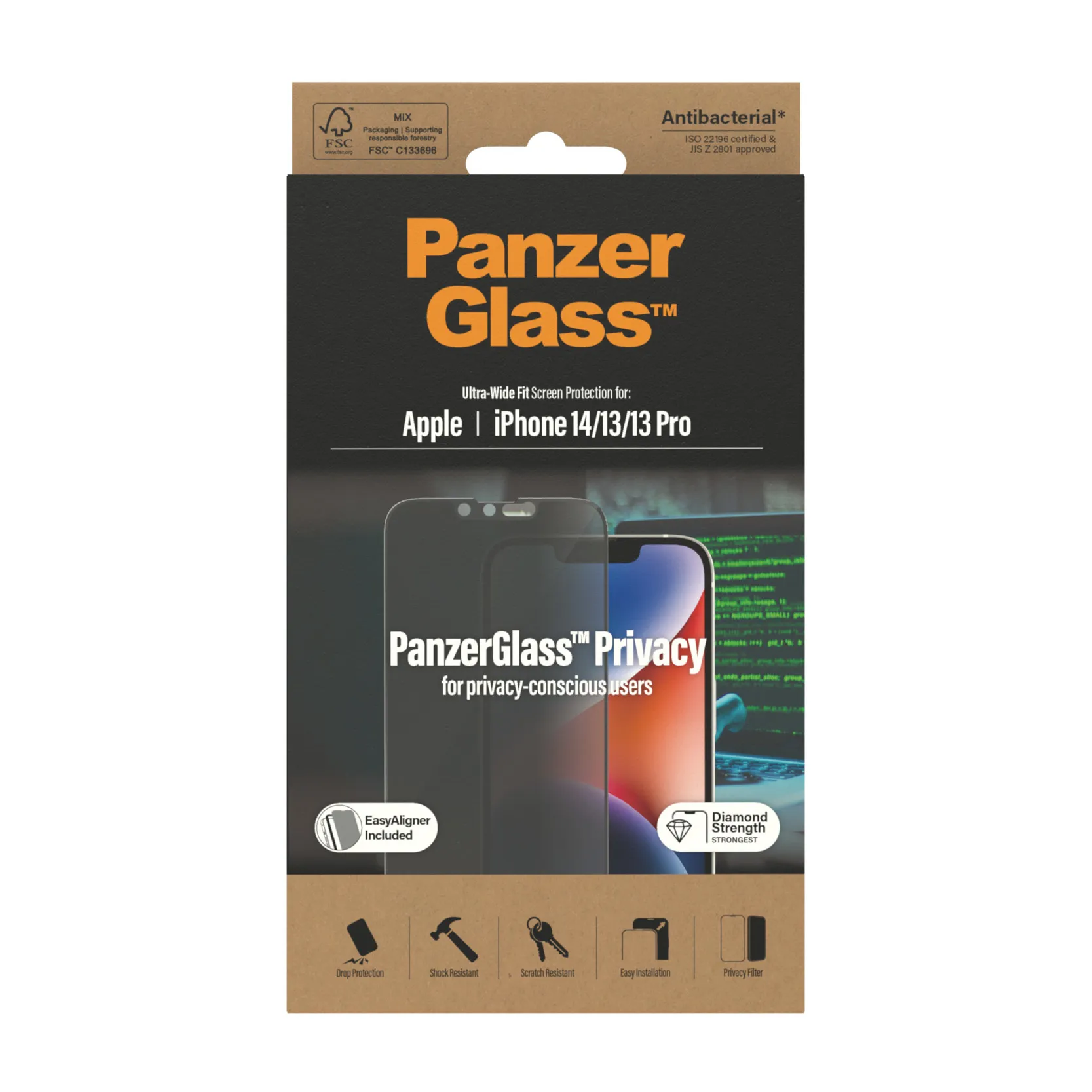 PanzerGlass Ultra-Wide Fit, Privacy, iPhone 14 / 13 / 13 Pro - Screen Glass