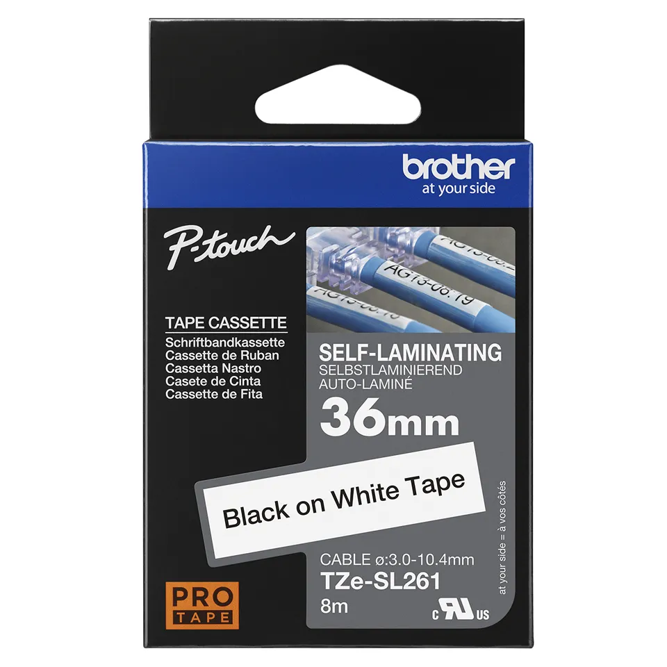 TZe-SL self laminated tape black on white 36 mm
