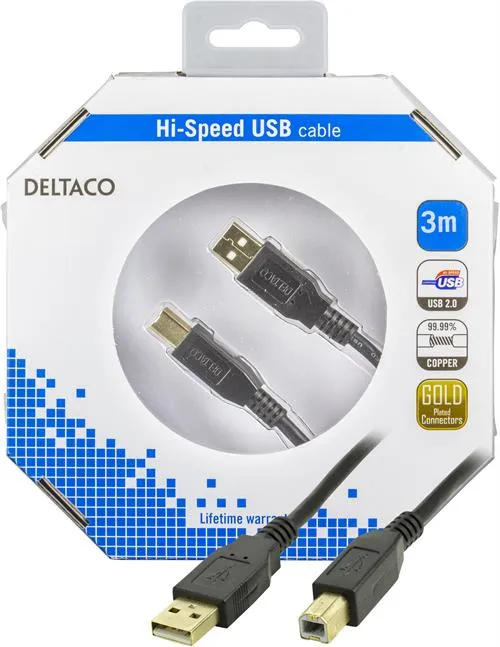 Deltaco USB-A - Mini-USB B - cable, 3 m, Black