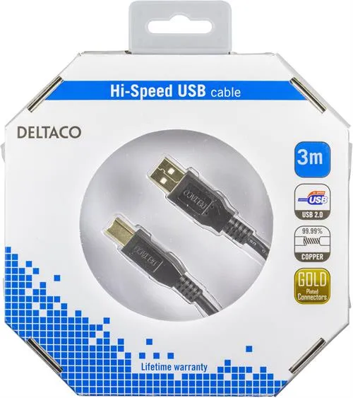 Deltaco USB-A - Mini-USB B - cable, 3 m, Black
