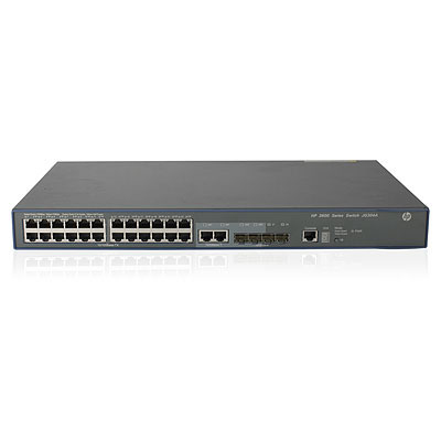 HPE 3600-24 v2 SI Switch - Kytkin - L4 - Hallinnoitu - 24 x 10/100 + 4 x Gigabit SFP + 2 x jaettu 10/100/1000 - r&auml;kkiin asennettava